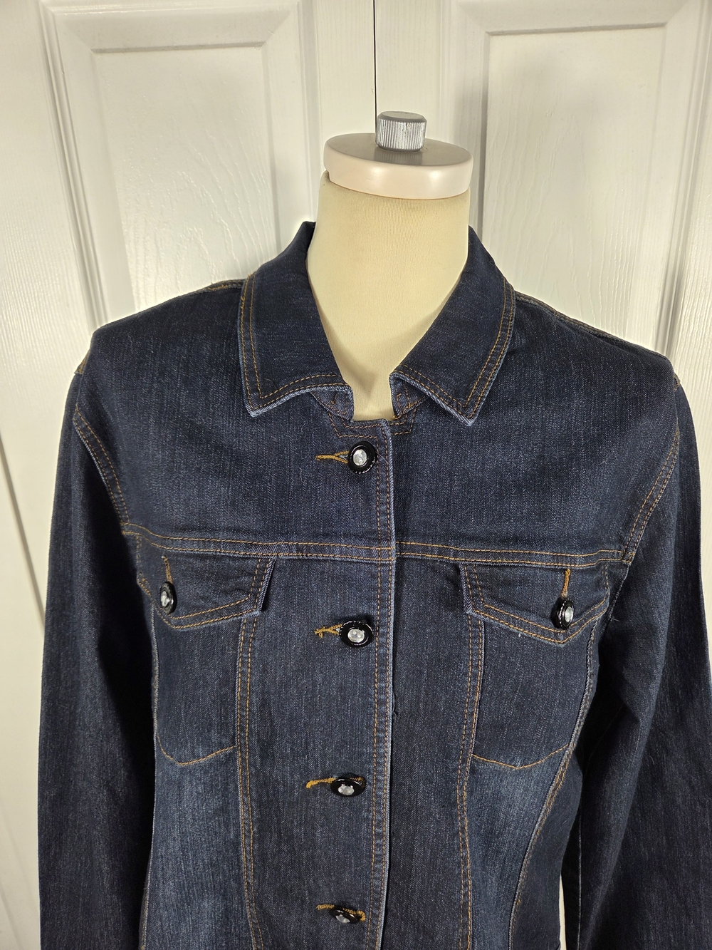 Dark Wash Embellished Denim Jacket Women’s Medium Boho Western - Picture 4 of 11